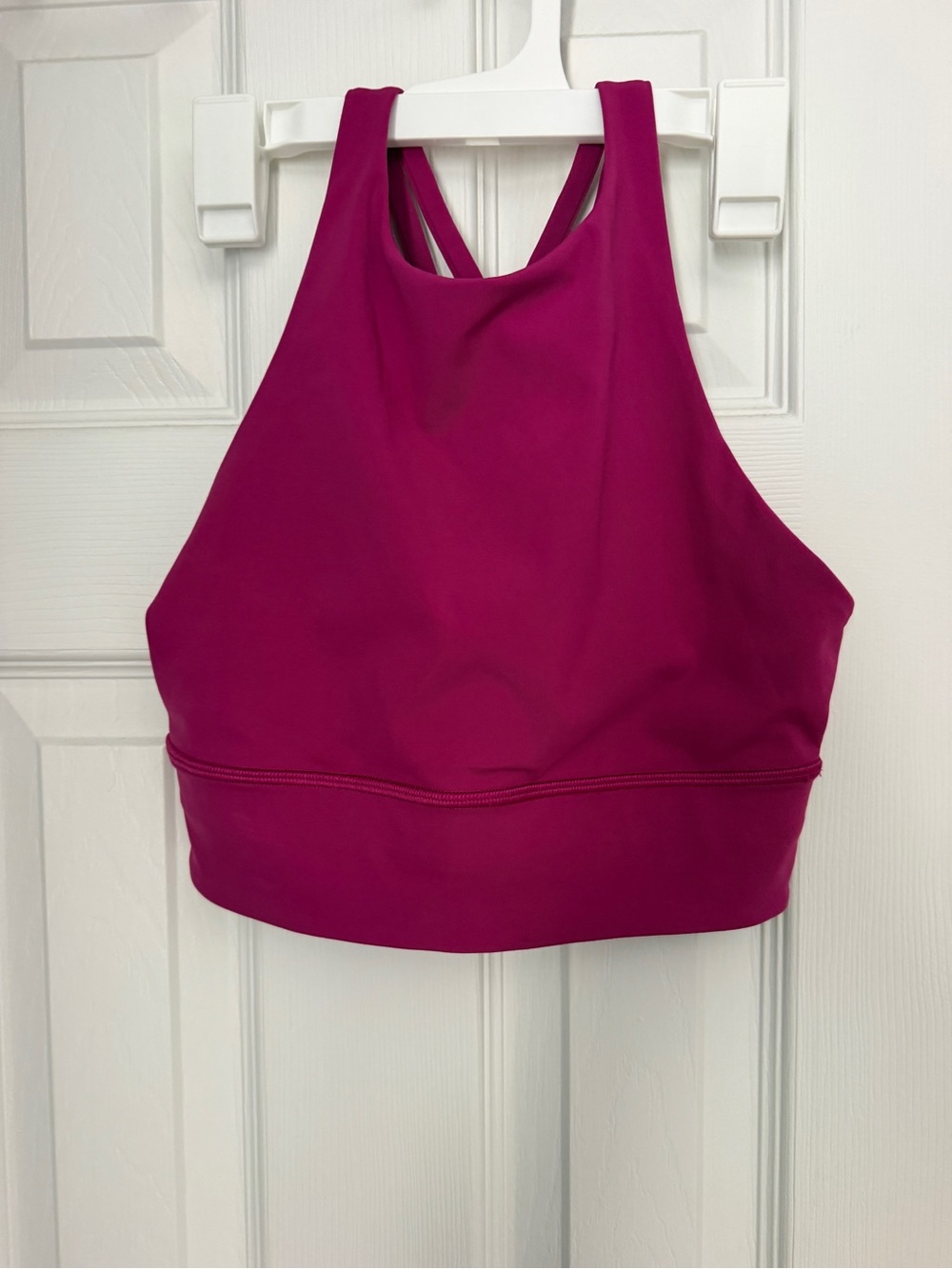 Lululemon Energy Bra High Neck Longline Size 6 Berry Pink Strappy Back